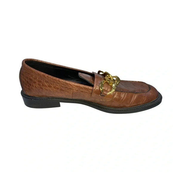 Mango Gold Chain Brown Textured Loafers | Size 8.5 - Picture 6 of 9
